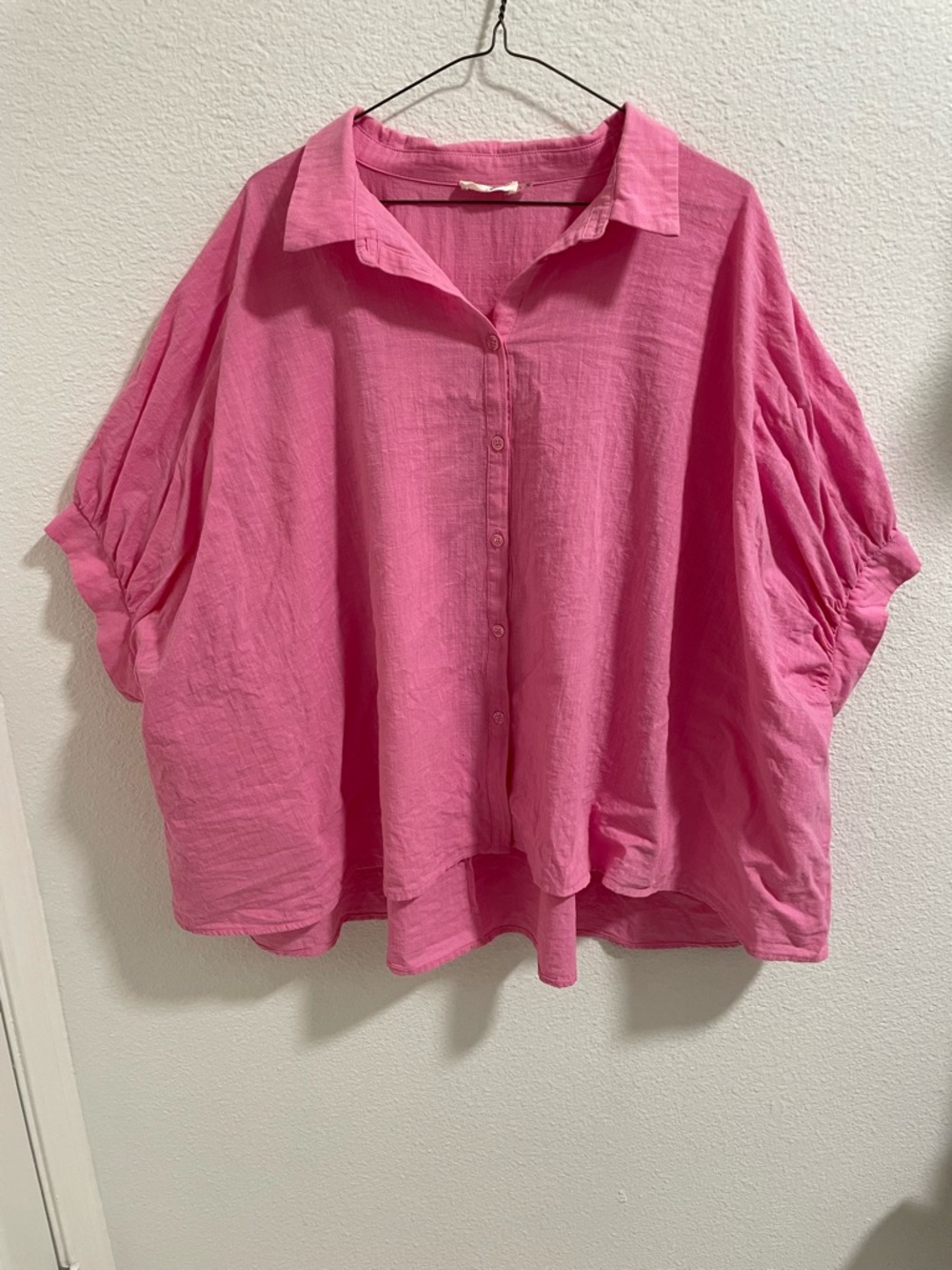 Day + Moon Oversized Boxy Button-Front Women's Shirt in Bright Pink
